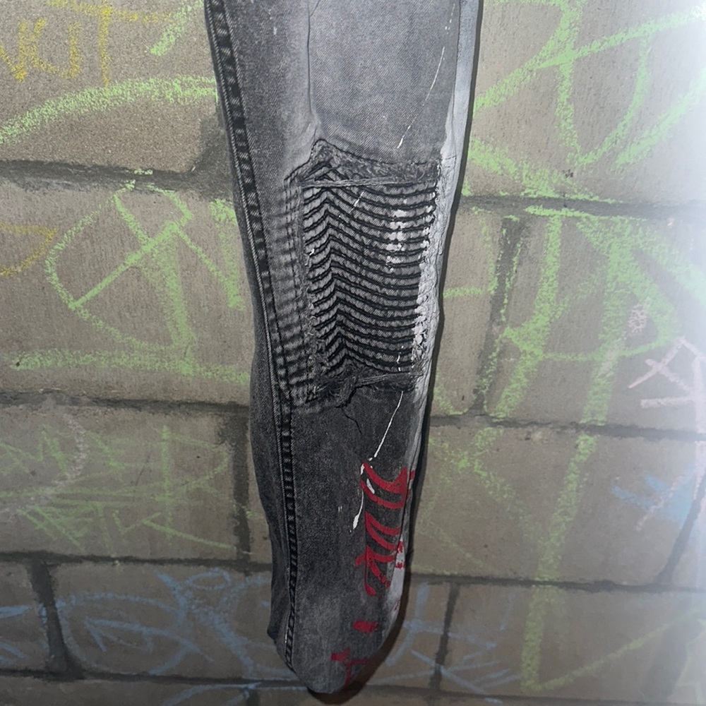 Encrypted Mens Graffiti Lightwash Skinny Jeans